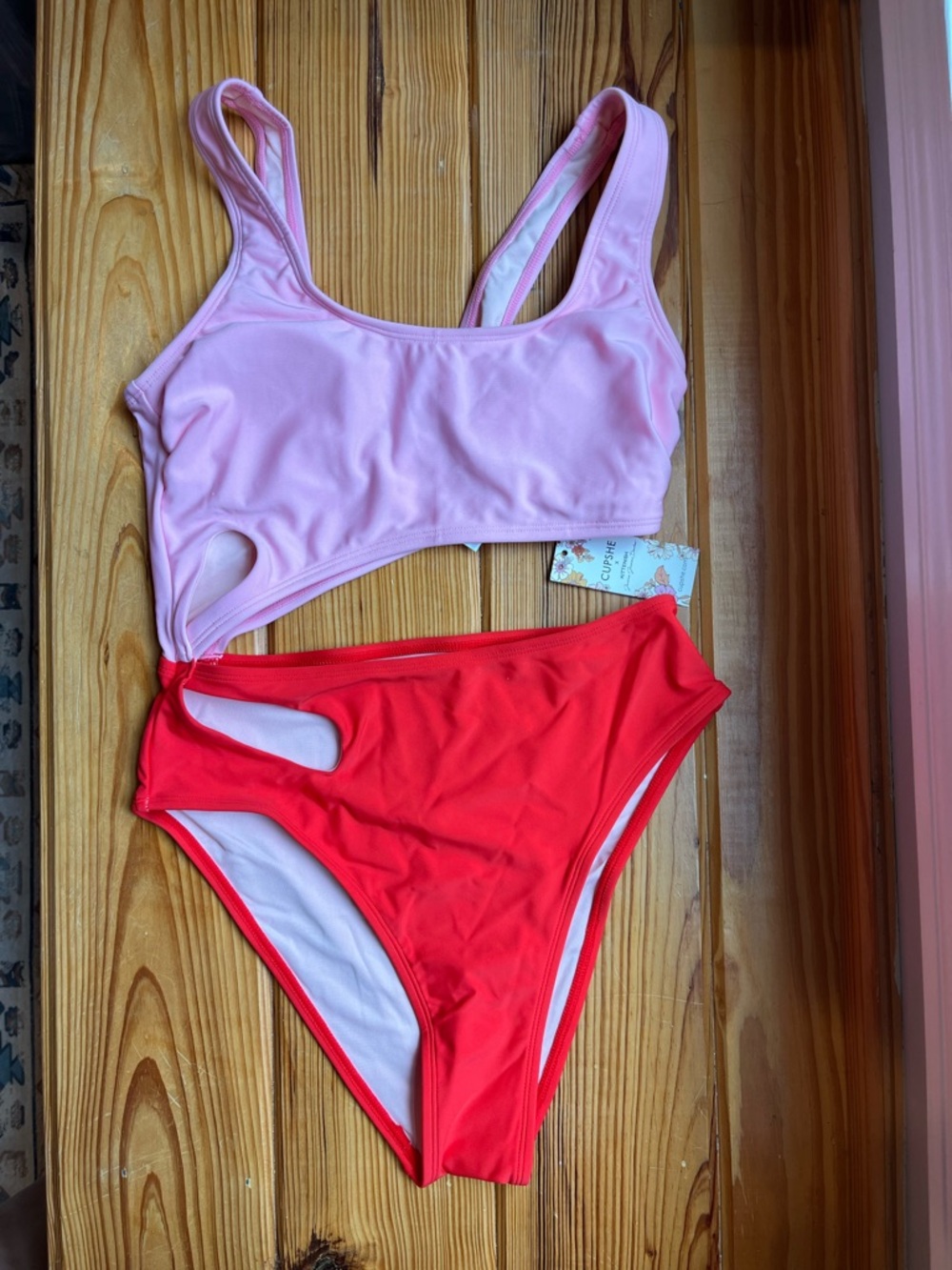 Cupshe Pink and Red Cutout One-Piece Swim
